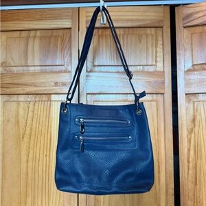 Source Unknown Navy Pebbled Leather Shoulder Bag with Dual Front Zips